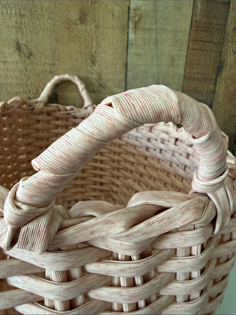 Large Pink Woven Storage Basket with Handles